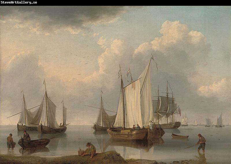 William Anderson A British warship, Dutch barges and other coastal craft on the Ijselmeer in a calm